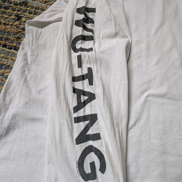 Wu Tang Clan L/S Thrashed Graphic Tee White Gildan Heavy Cotton XL Flaws - Picture 9 of 14